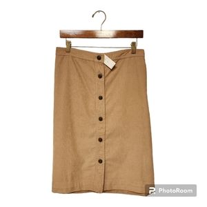 GAP Womens Corduroy Midi Skirt Button Front Pockets Tan Brown Size XXL NWT